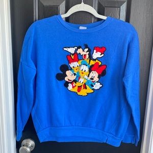 Mickey Mouse Donald Duck and Goofy Disney Embroidered‎ Blue Sweater- Kids M